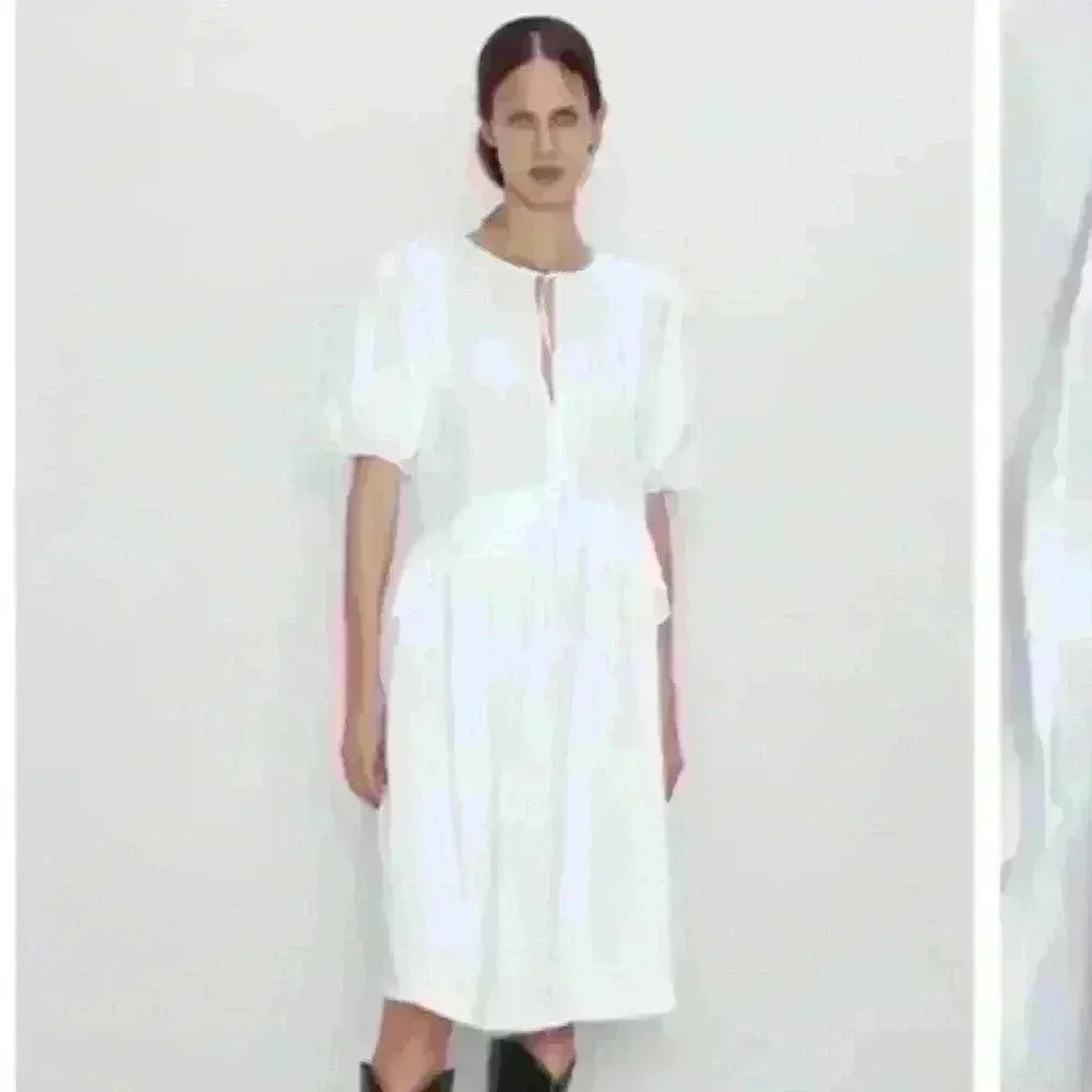 Zara White 100% Cotton Midi Dress Size Medium - Picture 2 of 5